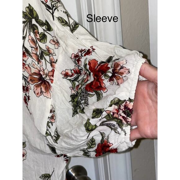 M Fasis Women’s Ivory Floral Button Tie Front Short Sleeve Boho Peasant Top XL - Picture 4 of 6